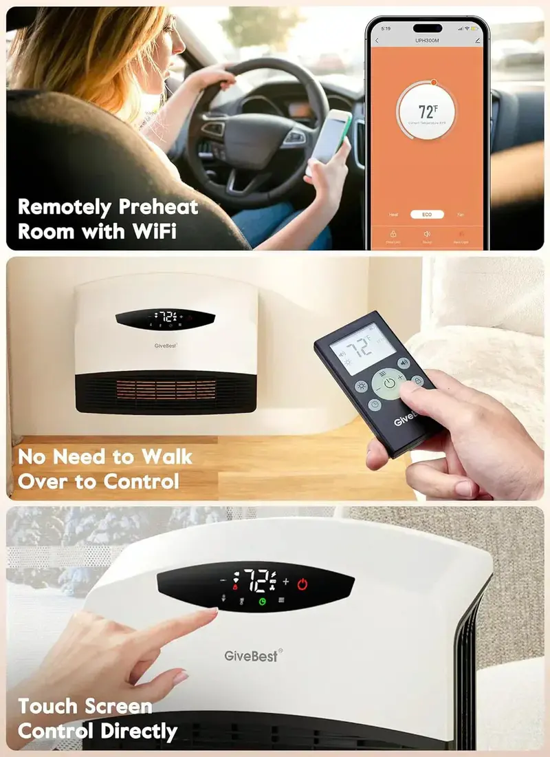 Grzejnik elektryczny dwufunkcyjny o mocy 1500 W: przeznaczony do montażu na ścianie lub wolnostojący, z Wi-Fi i pilotem.