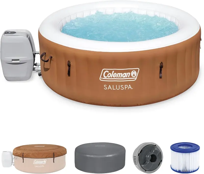Coleman SaluSpa Miami Nadmuchiwane Spa – 2 do 4 osób, 120 dysz powietrznych, izolowana pokrywa, przenośne zewnętrzne spa