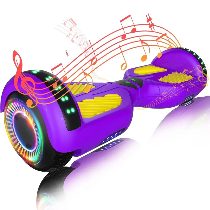 Inteligentny hoverboard z dwoma silnikami o mocy 250 W, sterowaniem za pomocą aplikacji Bluetooth i oświetleniem LED RGB.
