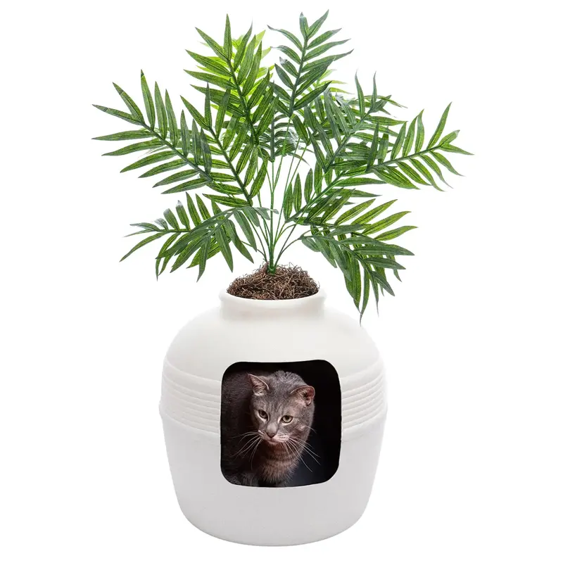 Oryginalna kuweta dla kota Good Pet Stuff Planter ze sztuczną rośliną, zamknięta konstrukcja kontrolująca zapach, przyjazna dla środowiska, łatwa w montażu