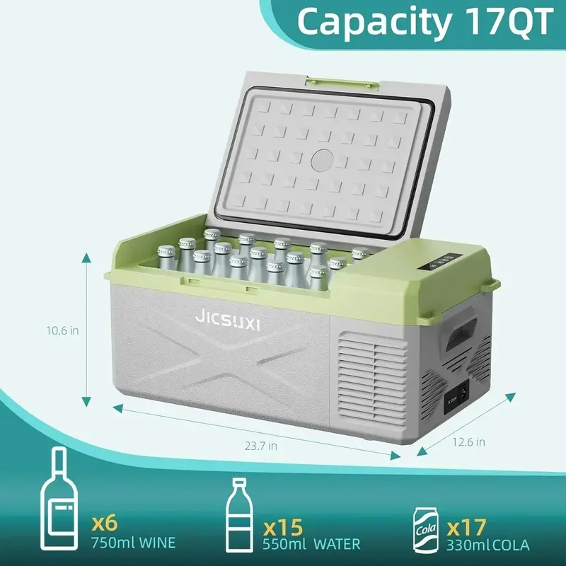 Lodówka przenośna kompresorowa 12V o pojemności 17 litrów – regulacja temperatury w samochodzie (od -20°C do 20°C)