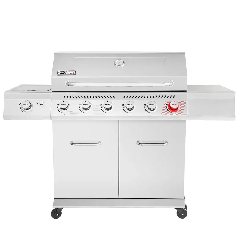 Wysokiej jakości grill gazowy propan-butan ze stali nierdzewnej z 6 palnikami – grill zewnętrzny o mocy 74 000 BTU z palnikiem i palnikami bocznymi
