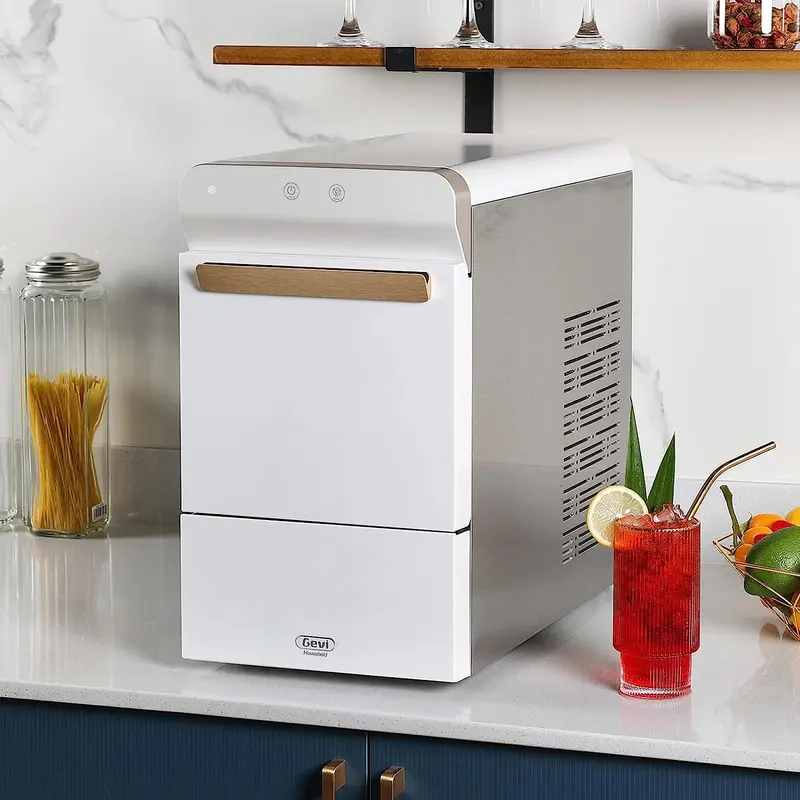 Maszyna do lodów Nugget Ice Cream Maker V2.0 ze stali nierdzewnej – samoczyszczący dozownik kruszonego lodu z otwartym otworem do napełniania.