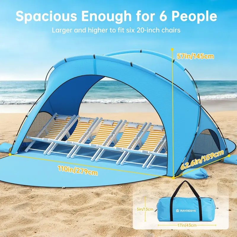 Przenośny namiot plażowy – parasol przeciwsłoneczny UPF50+ z wejściem na zamek błyskawiczny, idealny na plażę i kemping
