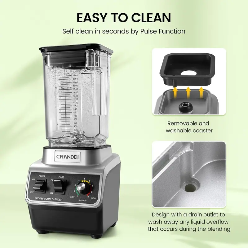Profesjonalny blender CRANDDI 1500 W z dzbankiem o pojemności 2,3 litra niezawierającym BPA