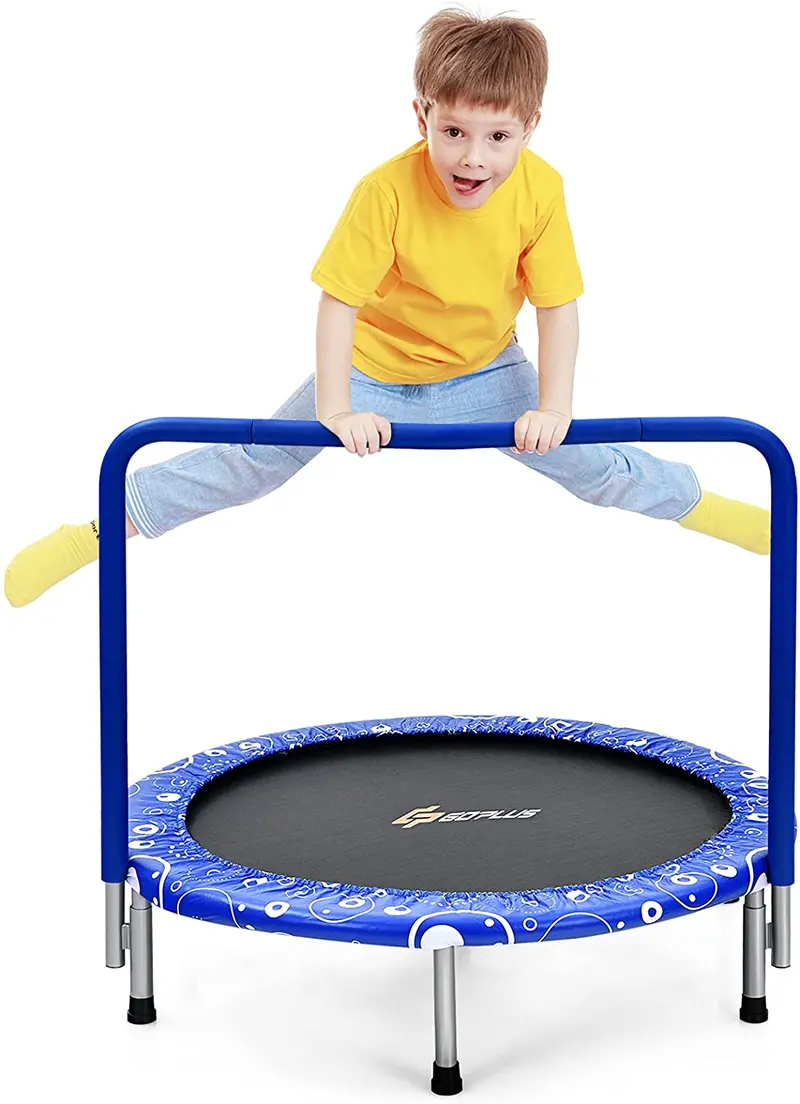 Składana trampolina dla dzieci o długości 91 cm (36 cali) – z wbudowanym uchwytem, ​​matą bezpieczeństwa i kompaktową poduszką do skakania.