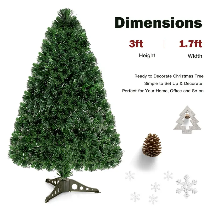 Sztuczna choinka wykonana z tworzywa PVC, wyposażona w oświetlenie światłowodowe i migające światełka.