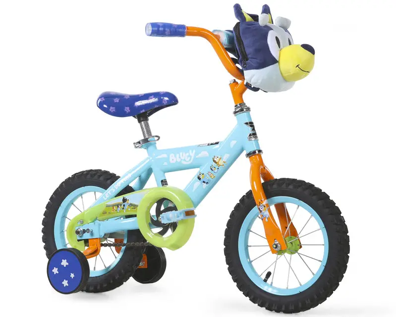 Rower BMX Bluey 12 cali dla maluchów – rower dziecięcy ze stalową ramą, hamulcem nożnym, kółkami bocznymi i poręczną torbą transportową (3-5 lat)