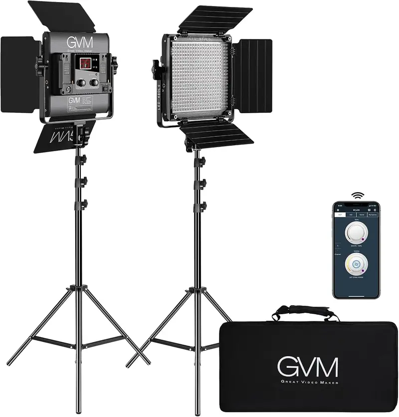 Zestaw 2 dwukolorowych lamp wideo LED – panele sterowane aplikacją 2300K–6800K z przesłonami, wyświetlaczem cyfrowym i wyjściem CRI97+