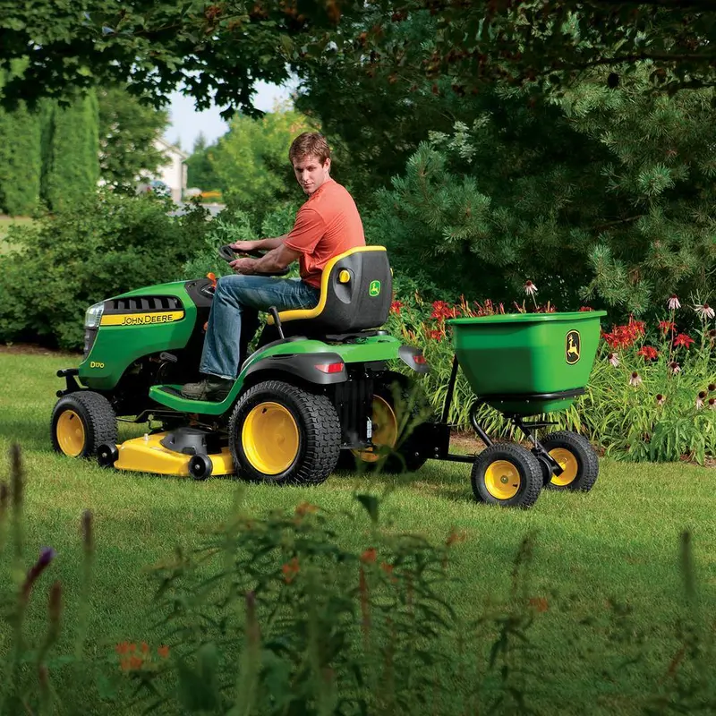 Rozsiewacz John Deere 79 kg (175 funtów) ciągniony – zbiornik ze stali nierdzewnej z polipropylenu, uniwersalna kompatybilność