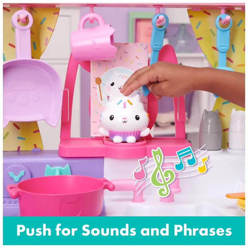 Kuchnia dla kotów Gabby'ego Cakey Cat do domku dla lalek 90 cm, z dźwiękami i akcesoriami, dla dzieci