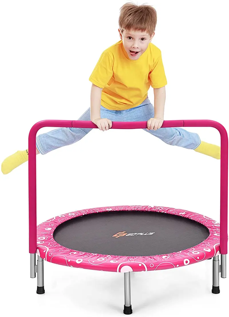 Składana trampolina dla dzieci o długości 91 cm (36 cali) – z wbudowanym uchwytem, ​​matą bezpieczeństwa i kompaktową poduszką do skakania.