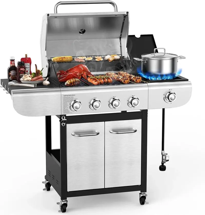 Grill gazowy propan-butan z 4 palnikami – Stacja do grillowania na zewnątrz o mocy 44 000 BTU