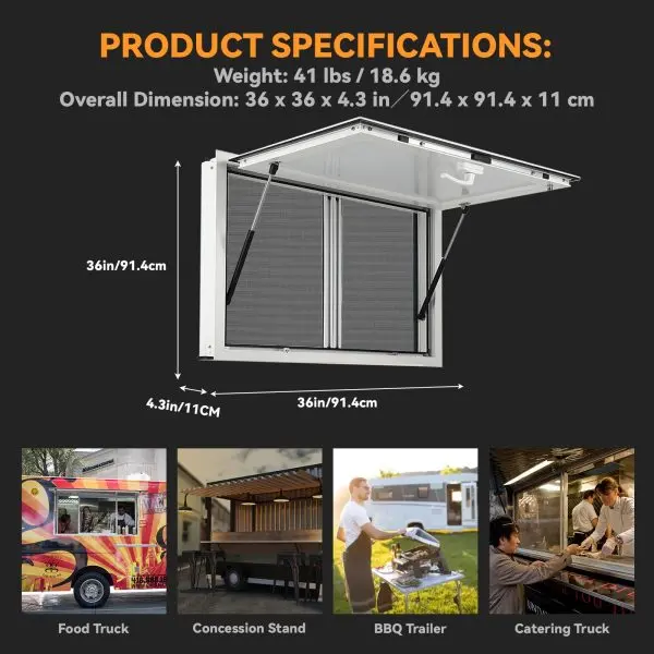 Witryna sprzedażowa aluminiowa 91 x 91 cm – podnośnik hydrauliczny do food trucka.