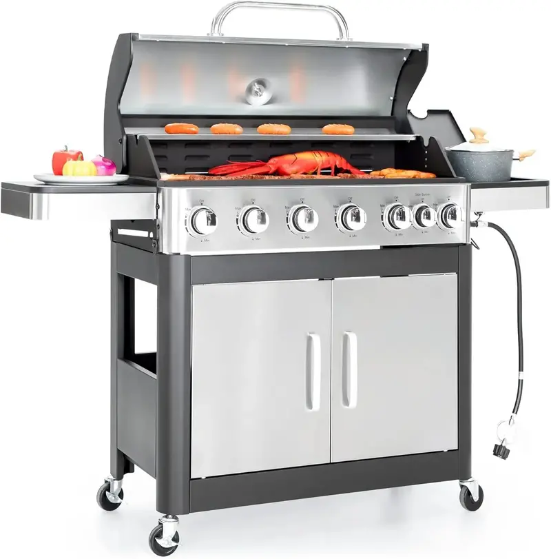 Grill gazowy propanowy Captiva – 42 000 BTU, stal nierdzewna z palnikiem bocznym i rusztem z żeliwa emaliowanego