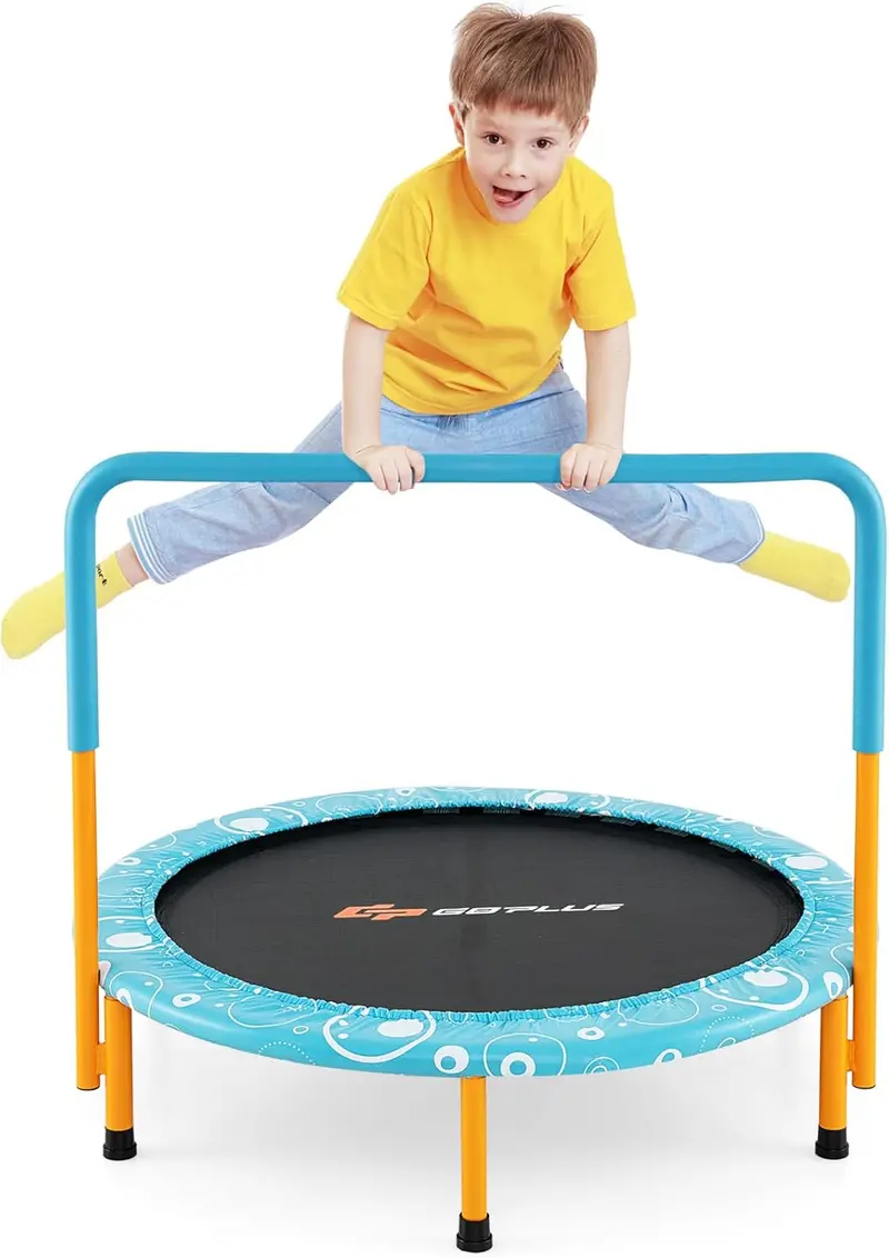 Składana trampolina dla dzieci o długości 91 cm (36 cali) – z wbudowanym uchwytem, ​​matą bezpieczeństwa i kompaktową poduszką do skakania.