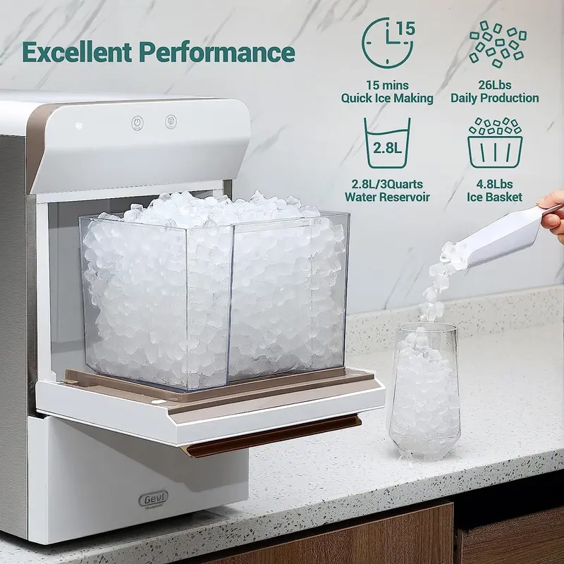 Maszyna do lodów Nugget Ice Cream Maker V2.0 ze stali nierdzewnej – samoczyszczący dozownik kruszonego lodu z otwartym otworem do napełniania.