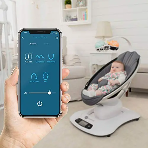 Huśtawka dla niemowląt 4moms mamaRoo 4 Multi-Motion – połączenie Bluetooth z kołysanką i pięcioma uspokajającymi ruchami