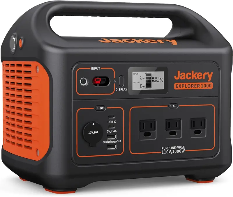 Przenośna elektrownia Jackery Explorer 1000 – 1002 Wh, trzy gniazda prądu zmiennego o mocy 1000 W