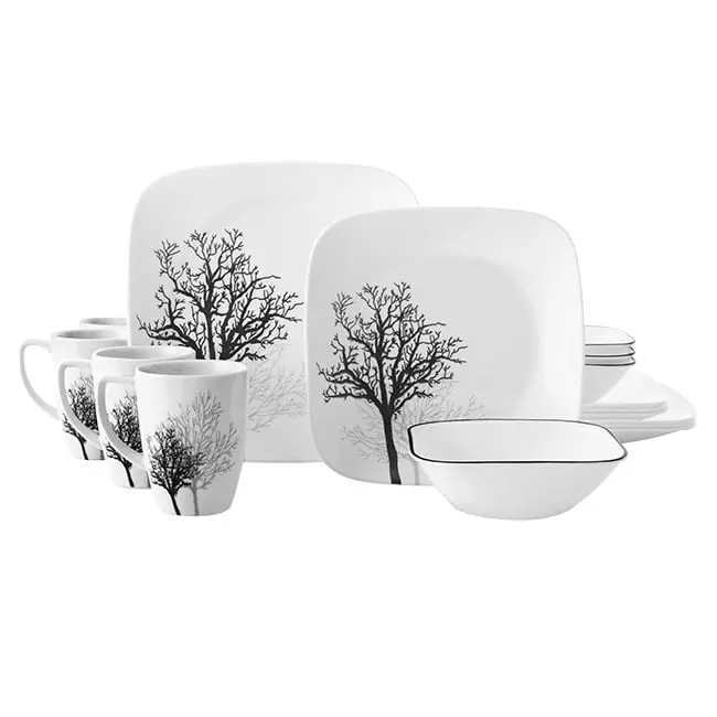 Zestaw obiadowy Corelle Square, 16 elementów, Timber Shadows, odpowiedni dla 4 osób