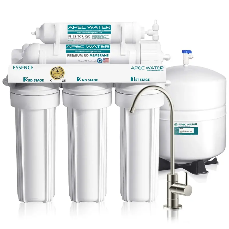 5-stopniowy system odwróconej osmozy APEC Water – usuwa 99% zanieczyszczeń, wyprodukowany w USA, posiada certyfikat WQA, zawiera baterię bezołowiową