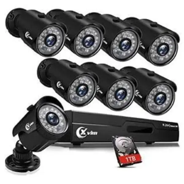 XVIM 8-kanałowy system bezpieczeństwa CCTV 1080p – 1TB preinstalowany rejestrator DVR + 8 zewnętrznych kamer HD