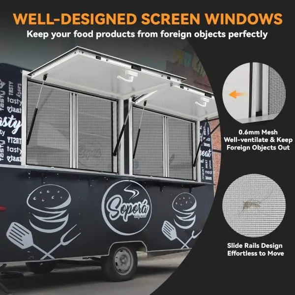 Witryna sprzedażowa aluminiowa 91 x 91 cm – podnośnik hydrauliczny do food trucka.