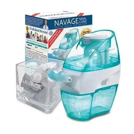 Zestaw do pielęgnacji nosa Navage Spa: aspirator do nosa Navage, blok SaltPod i 20 kapsułek SaltPods, inne