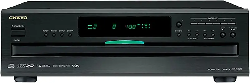 Zmieniarka CD Onkyo DXC390 na 6 płyt – stylowe, czarne urządzenie audio z funkcją automatycznego odtwarzania