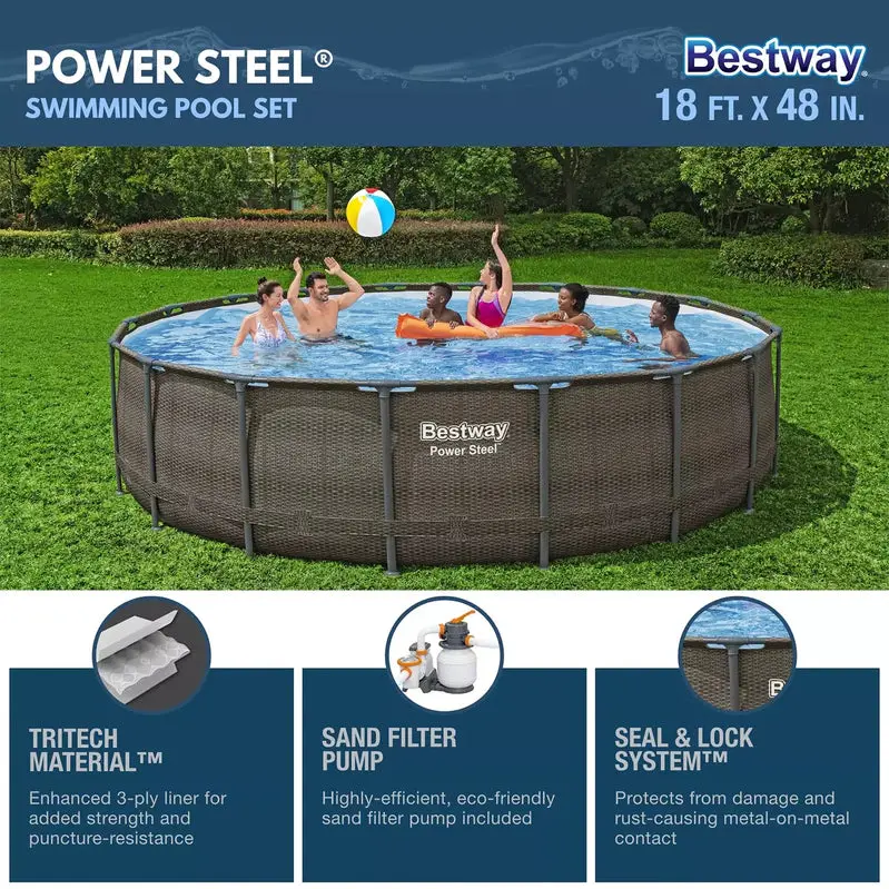 Zestaw basenu naziemnego Bestway Power Steel 18ft Round – głębokość 48 cali z pompą filtrującą i drabinką