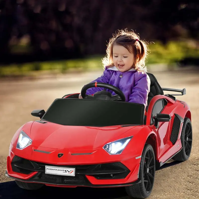 Licencjonowany Lamborghini SVJ – elektryczny samochód dziecięcy o napięciu 12 V, z bagażnikiem i pilotem dla rodziców.