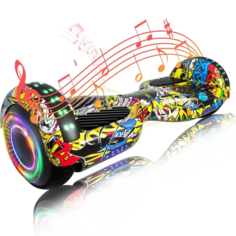 Inteligentny hoverboard z dwoma silnikami o mocy 250 W, sterowaniem za pomocą aplikacji Bluetooth i oświetleniem LED RGB.