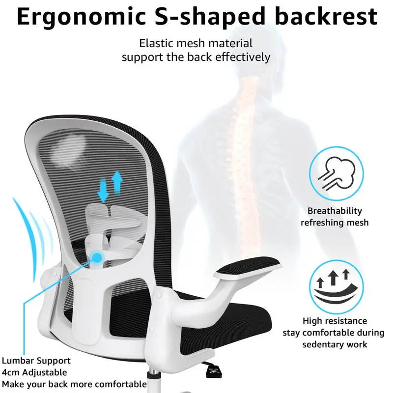 Fotel biurowy ergonomiczny Silybon, regulowany na wysokość, ze składanymi podłokietnikami, przewiewna siatka, nośność 136 kg, kolor biały
