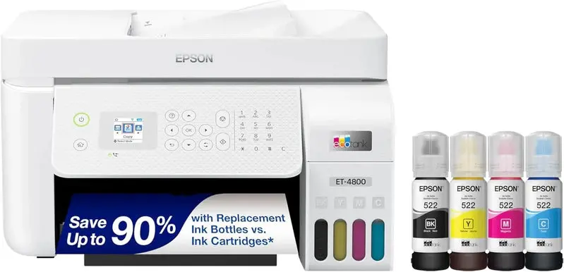 Epson EcoTank ET-4800 bezprzewodowa drukarka wielofunkcyjna – skaner, kopiarka, faks, automatyczny podajnik dokumentów, Ethernet, biała