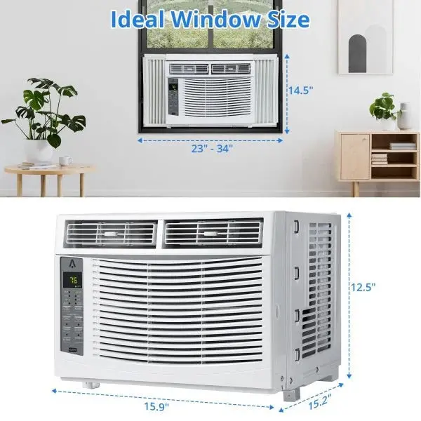 Kompaktowa klimatyzacja okienna o mocy 6000 BTU – 115 V~, zmywalny filtr, idealna do małych pomieszczeń (≤ 23 m²)
