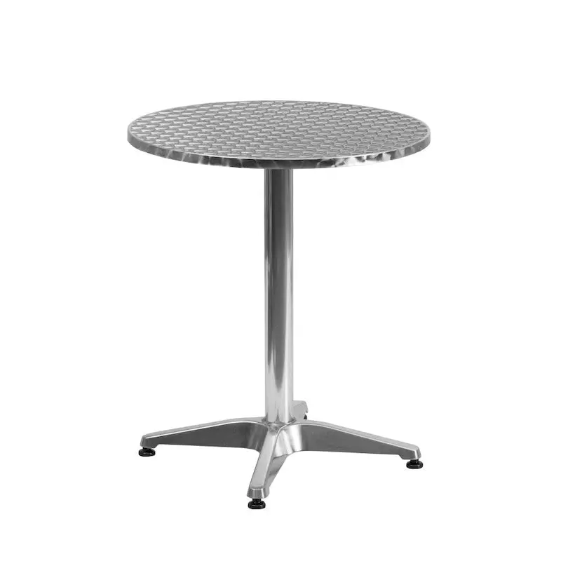 Okrągły aluminiowy stół tarasowy — gładki blat o średnicy 70 cm do użytku wewnątrz i na zewnątrz, ze stabilną podstawą