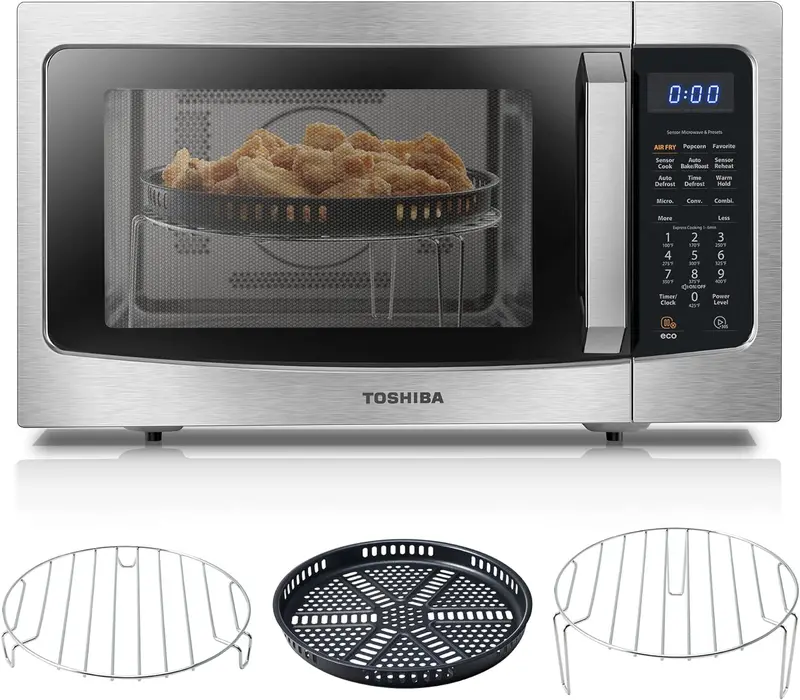 Toshiba ML-EC42P(SS) 4 w 1 kuchenka mikrofalowa do zabudowy – konwekcja, frytkownica powietrzna, czujnik Smart Cook, 42 ​​litry, 1000 W, srebrna
