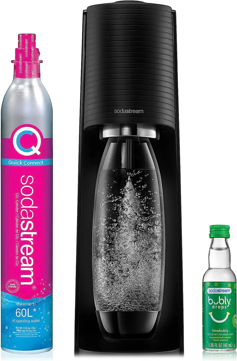 Urządzenie do produkcji wody gazowanej SodaStream Terra (czarne) z CO2, butelką DWS i Bubly Drop