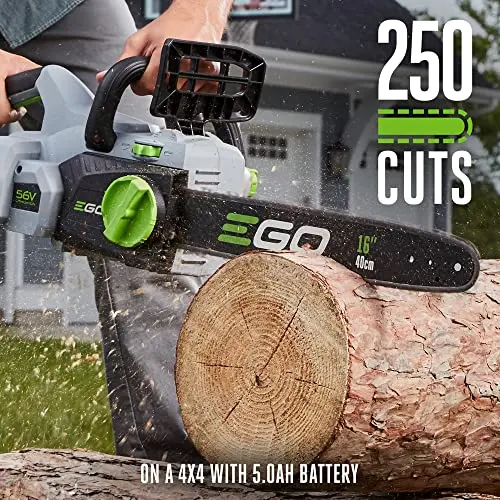 Piła łańcuchowa akumulatorowa EGO Power+ 16″ 56 V, niskie wibracje, w zestawie akumulator 5,0 Ah