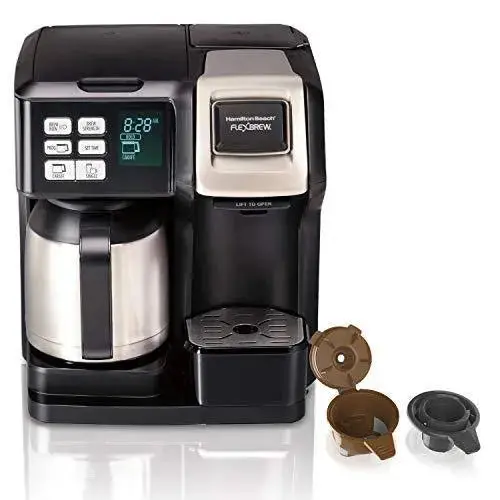 Ekspres do kawy termiczny Hamilton Beach FlexBrew – podwójny system parzenia na kapsułki K-Cup lub kawę mieloną, programowalny timer, czarny i ze stali nierdzewnej