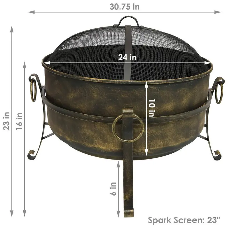 Okrągły stalowy kosz ogniowy Sunnydaze Decor Kettle 24 x 23 cale z odpylaczem w kolorze czarnym NB-CF24