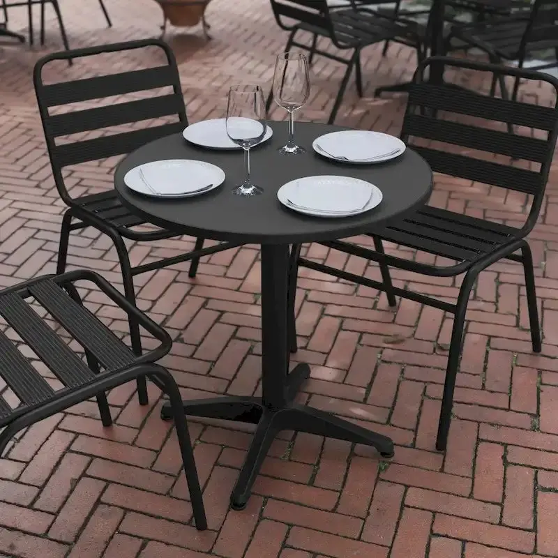 Okrągły aluminiowy stół tarasowy — gładki blat o średnicy 70 cm do użytku wewnątrz i na zewnątrz, ze stabilną podstawą
