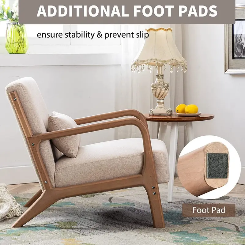 Fotel akcentowy Bonzy Home Mid Century Modern z ramą z litego drewna