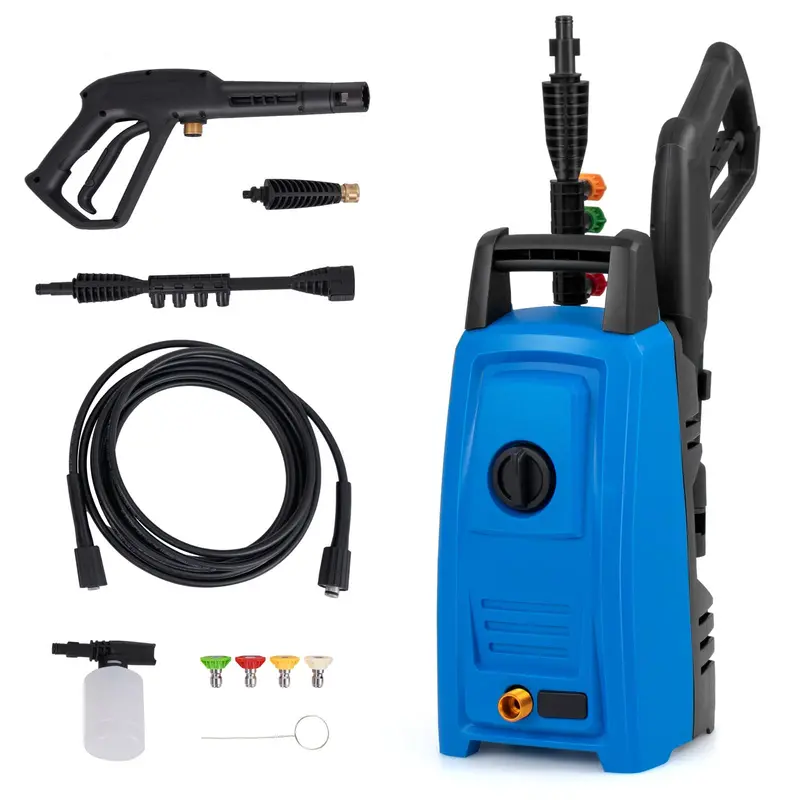 Elektryczna myjka wysokociśnieniowa o ciśnieniu 1900 PSI z czterema szybkozłączkami do dysz natryskowych.