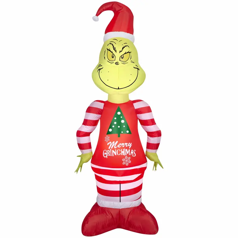 Nadmuchiwana ozdoba ogrodowa LED Grinch w piżamie Dr. Seussa o wysokości 1,65 m (5,5 stopy)