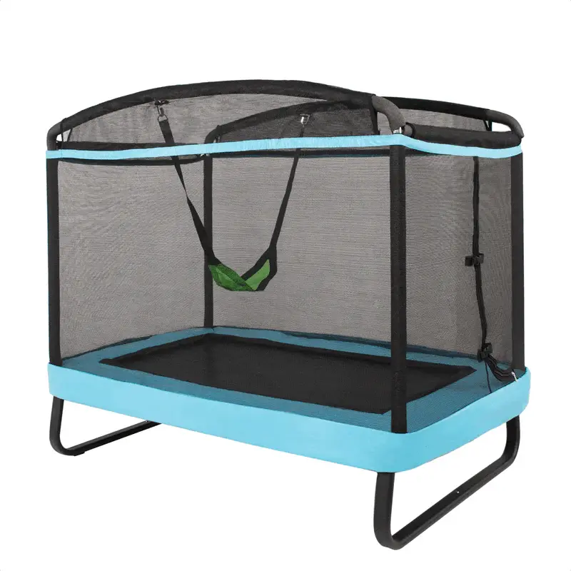 Trampolina dziecięca prostokątna o wymiarach 1,8 metra – certyfikowana przez ASTM trampolina do użytku wewnątrz i na zewnątrz, z siatką zabezpieczającą i huśtawką (maks. 100 kg)