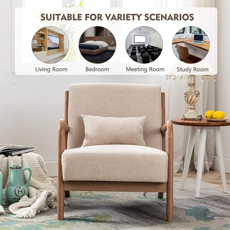 Fotel akcentowy Bonzy Home Mid Century Modern z ramą z litego drewna