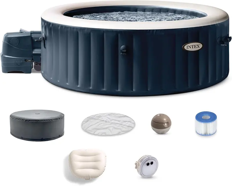 Zestaw z dmuchanym jacuzzi Intex PureSpa Plus – zawiera pompę i energooszczędny podgrzewacz