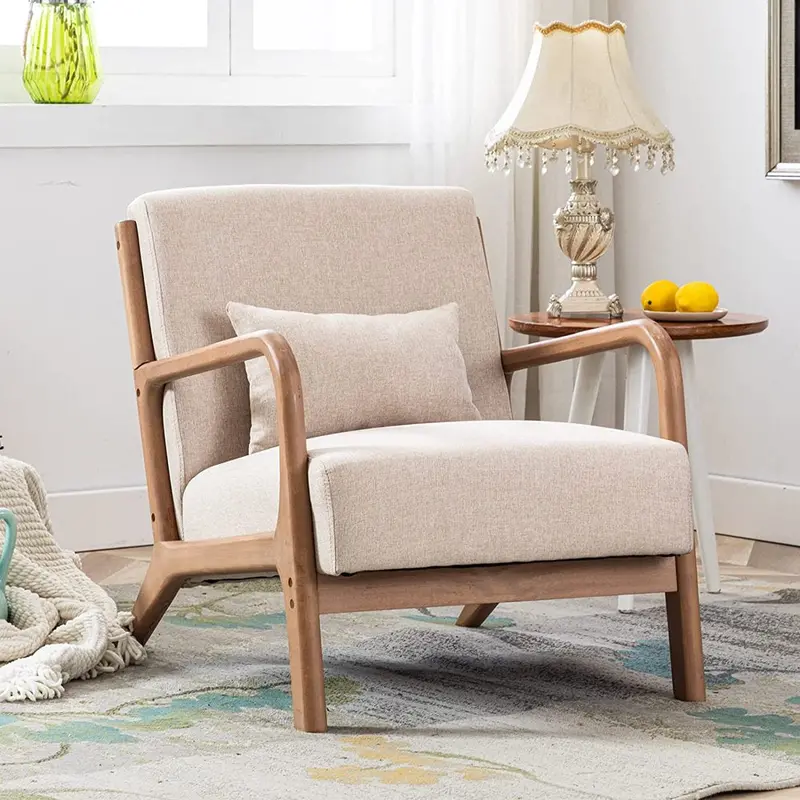 Fotel akcentowy Bonzy Home Mid Century Modern z ramą z litego drewna