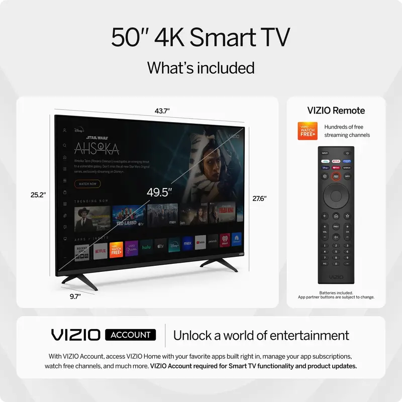 Telewizor VIZIO 50″ 4K LED HDR Smart TV z Dolby Vision, WiFi 6 i wbudowanymi aplikacjami V4K50S-0809